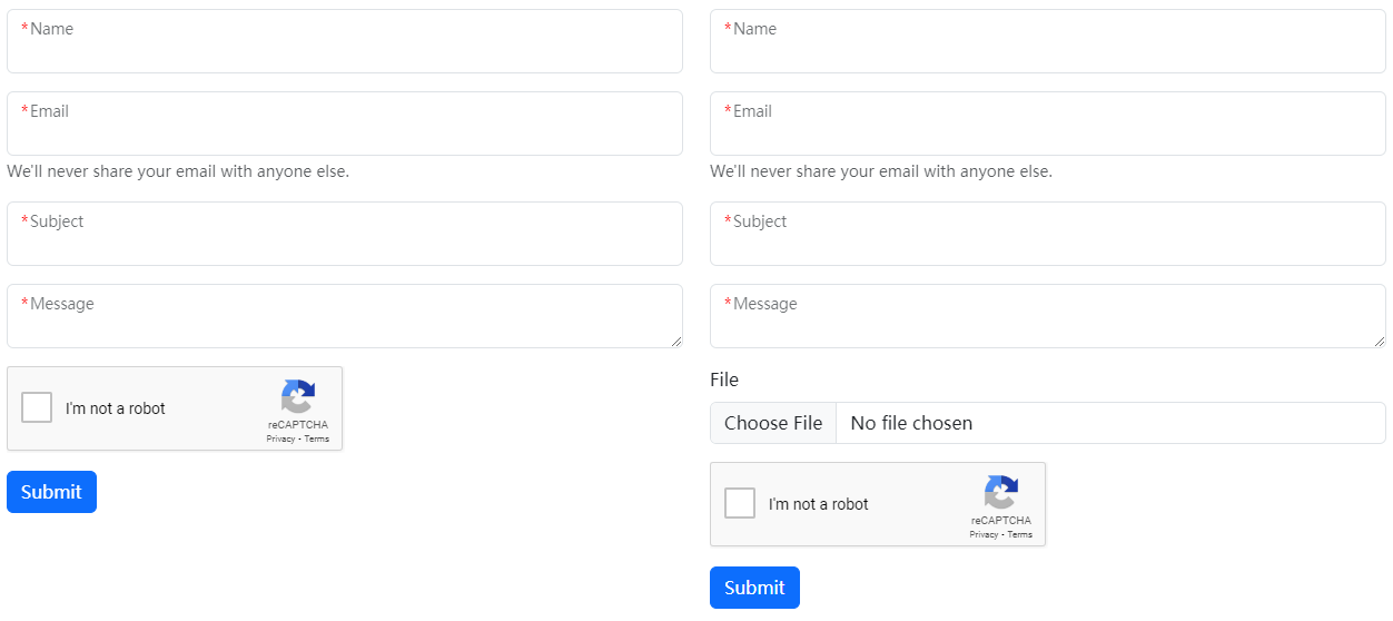Contact shortcode example